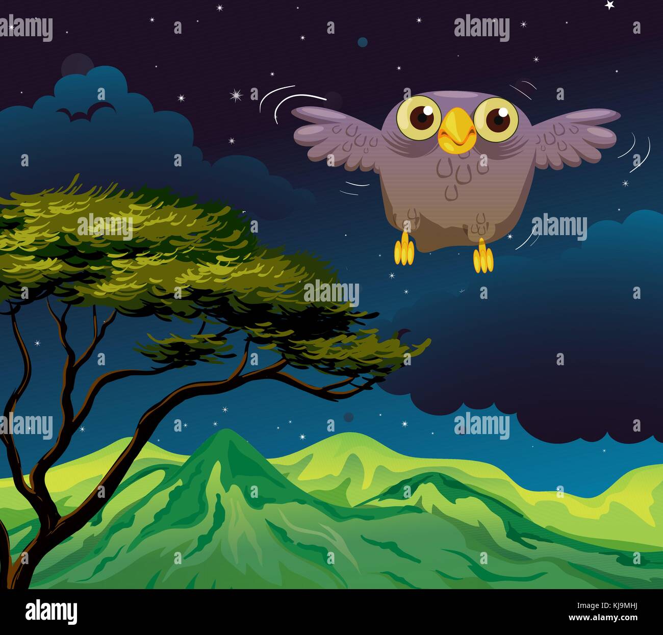 Illustration of an owl flying in the middle of the night Stock Vector ...