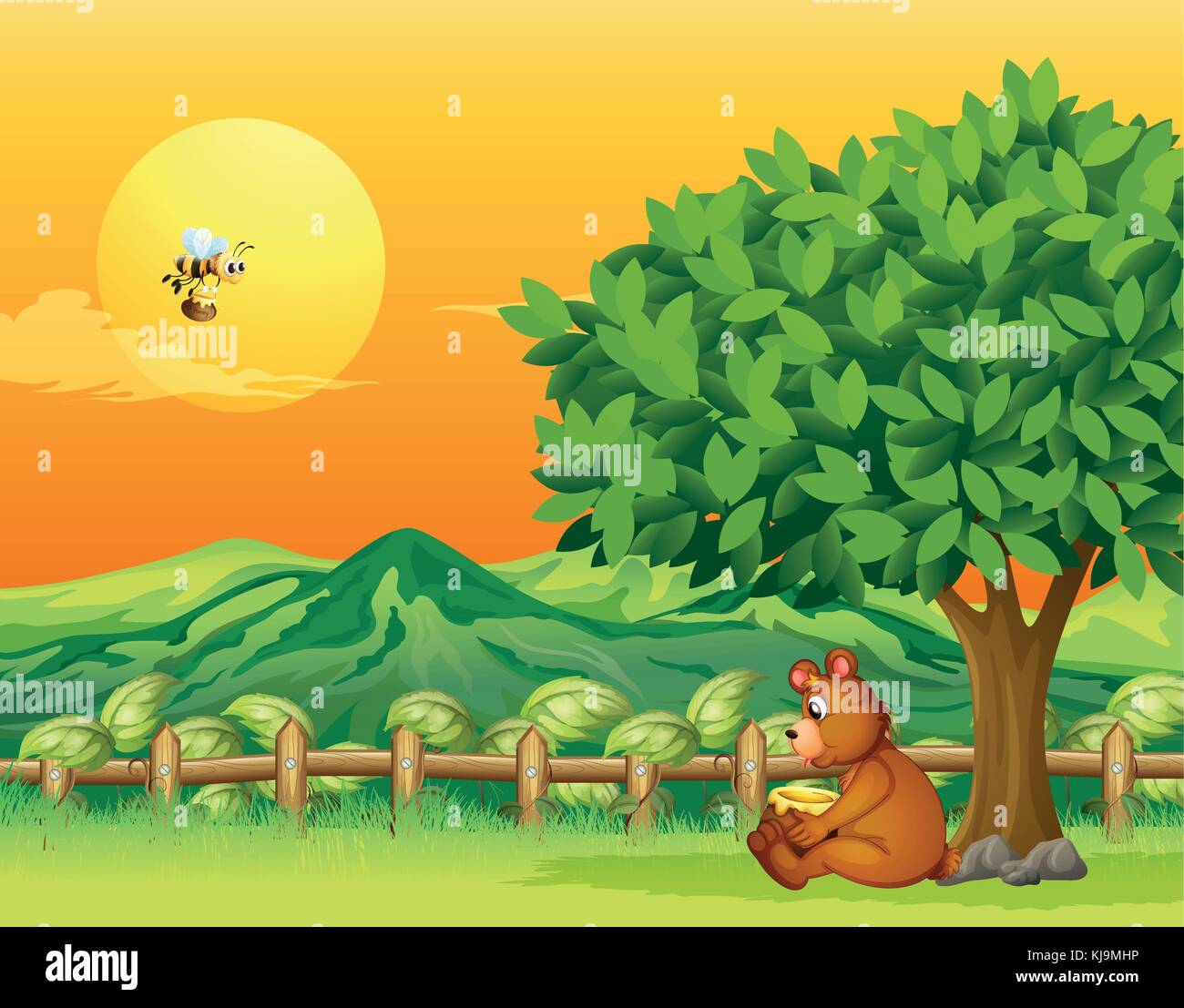 Illustration of a bear sitting under a big tree Stock Vector Image ...