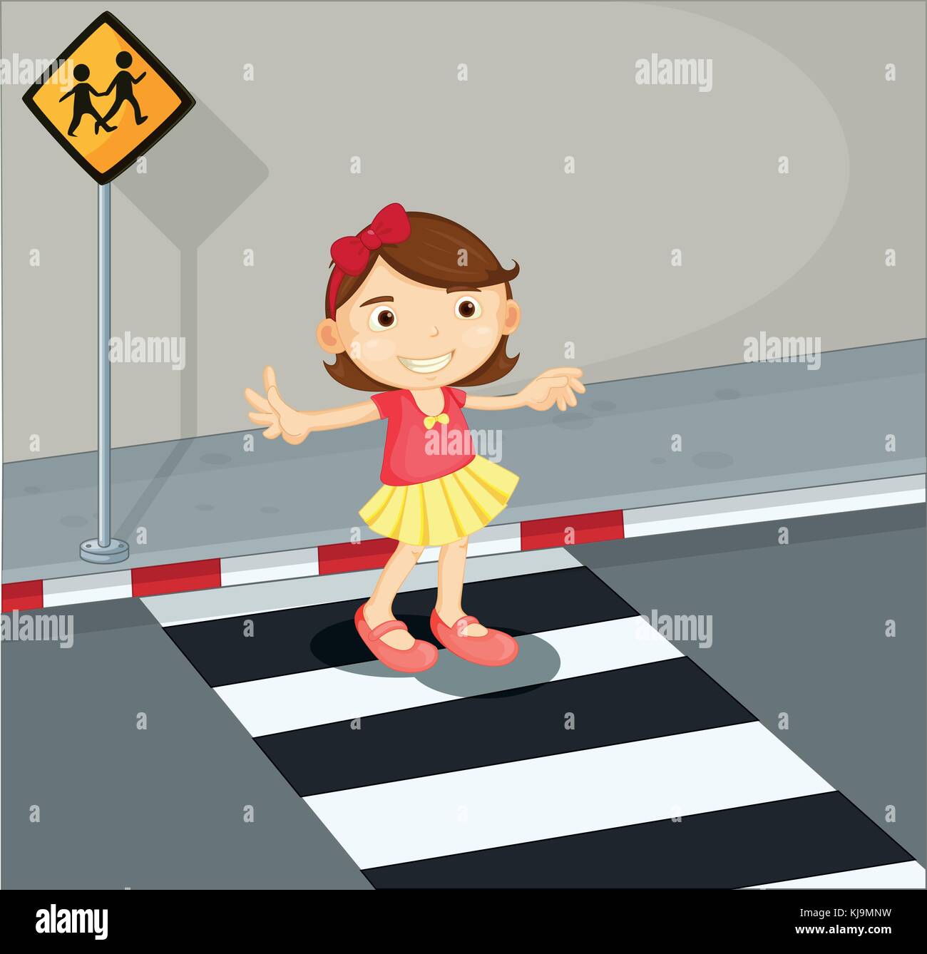 Illustration of a girl in the pedestrian lane Stock Vector