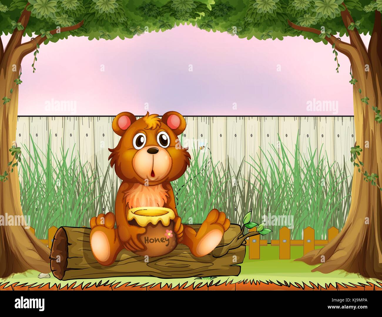 Illustration of a bear above a trunk holding a honey Stock Vector Image ...