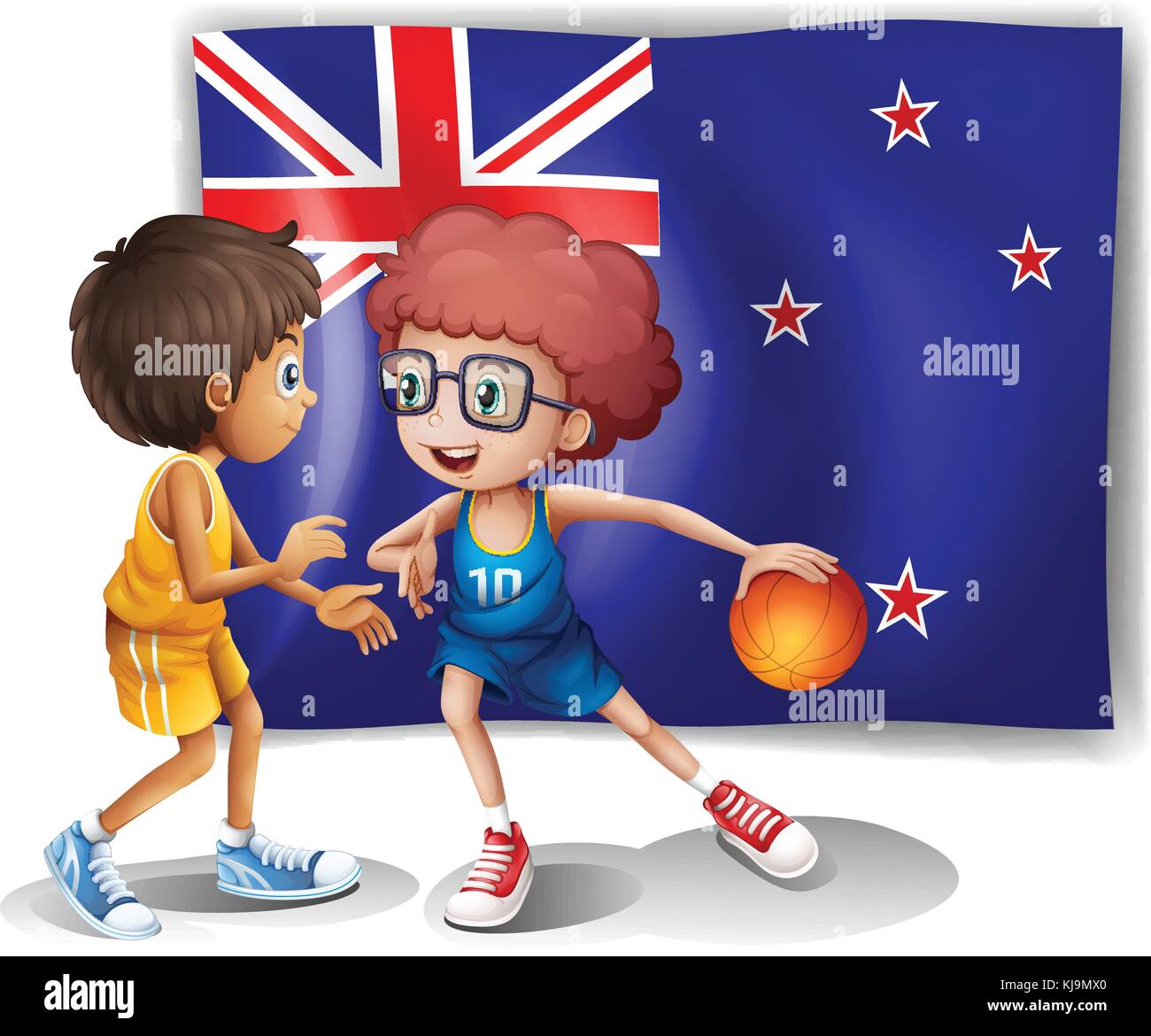 Illustration of the flag of New Zealand in front of the basketball