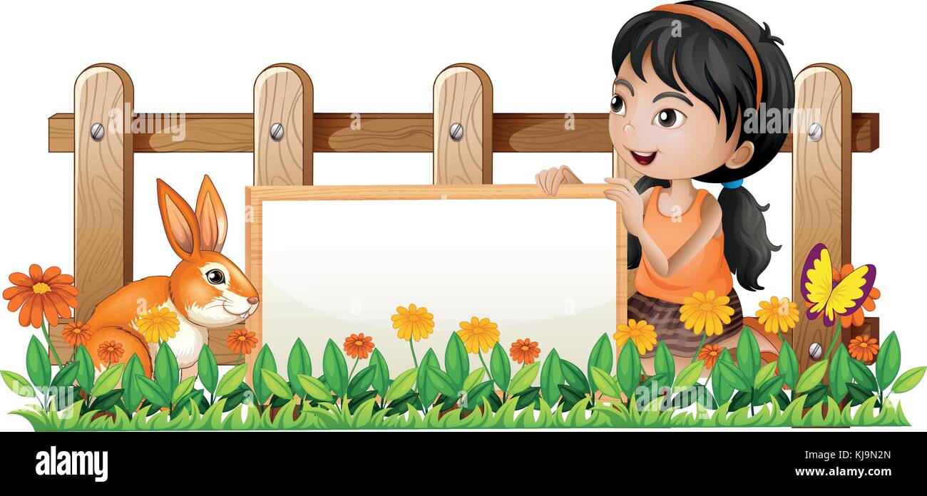 Illustration of a girl holding a white board with a rabbit inside the ...