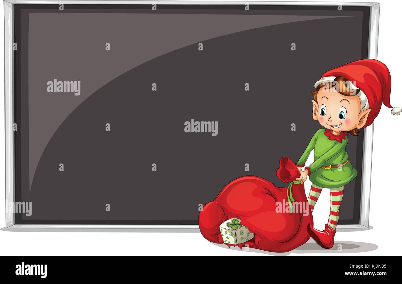 Illustration of an elf beside a blank board on a white background Stock ...
