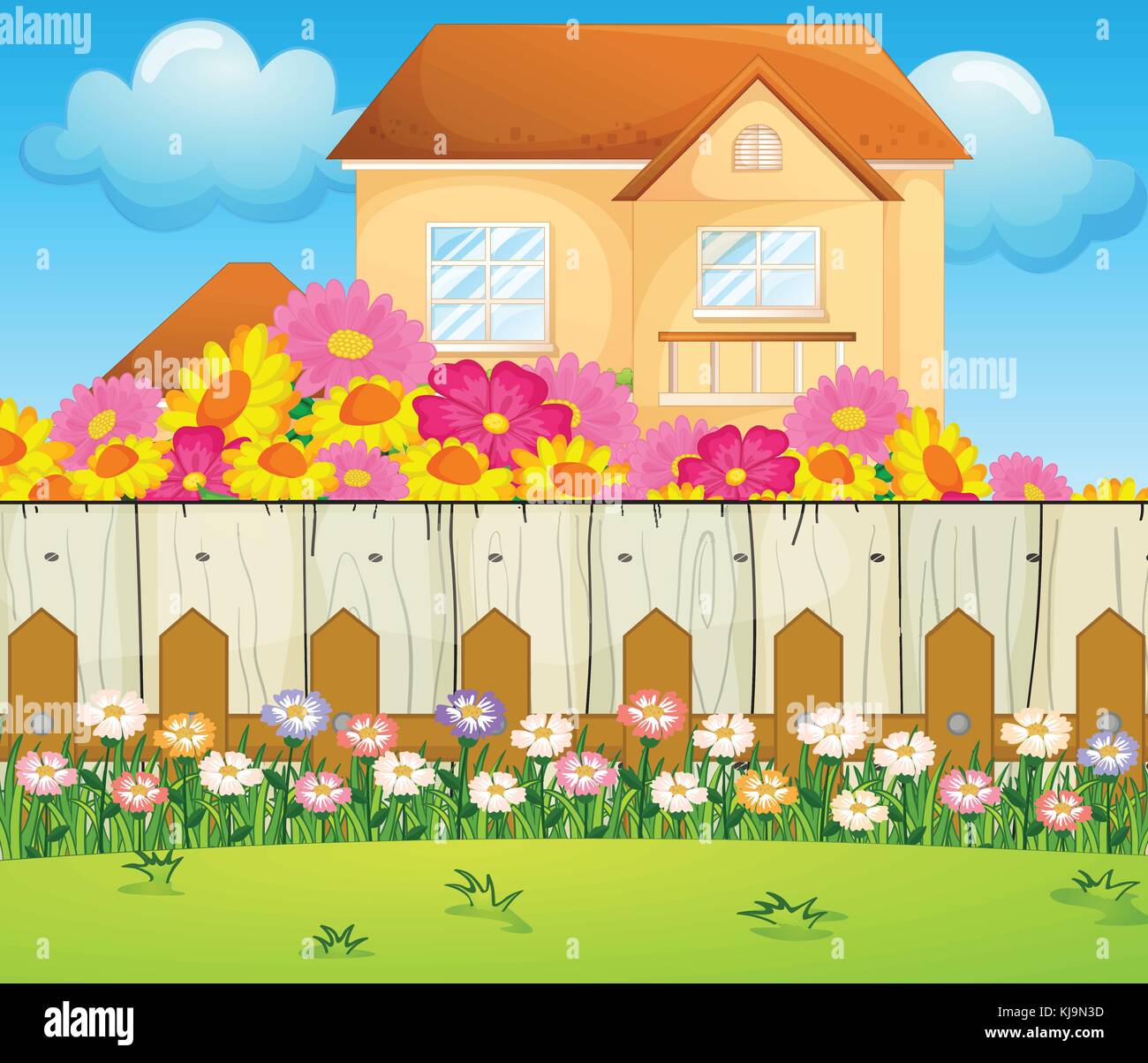 Illustration of a house with blooming flowers Stock Vector Image & Art ...