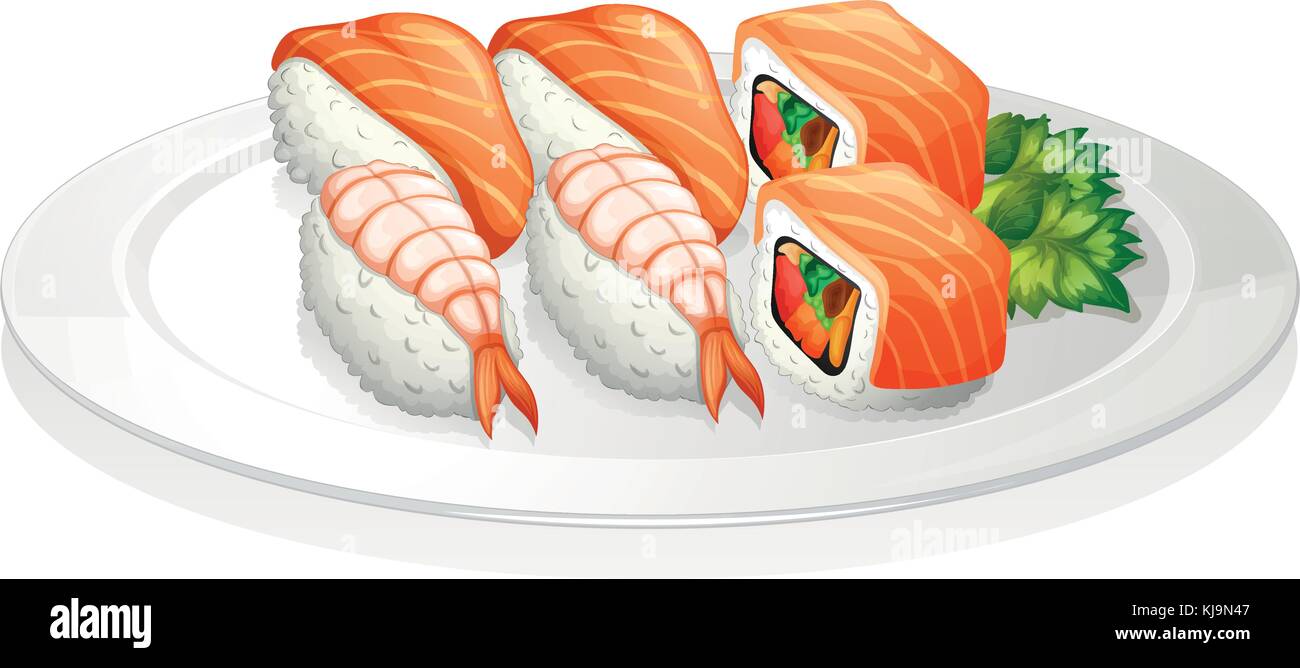 Illustration of a plate full of sushi on a white background Stock ...
