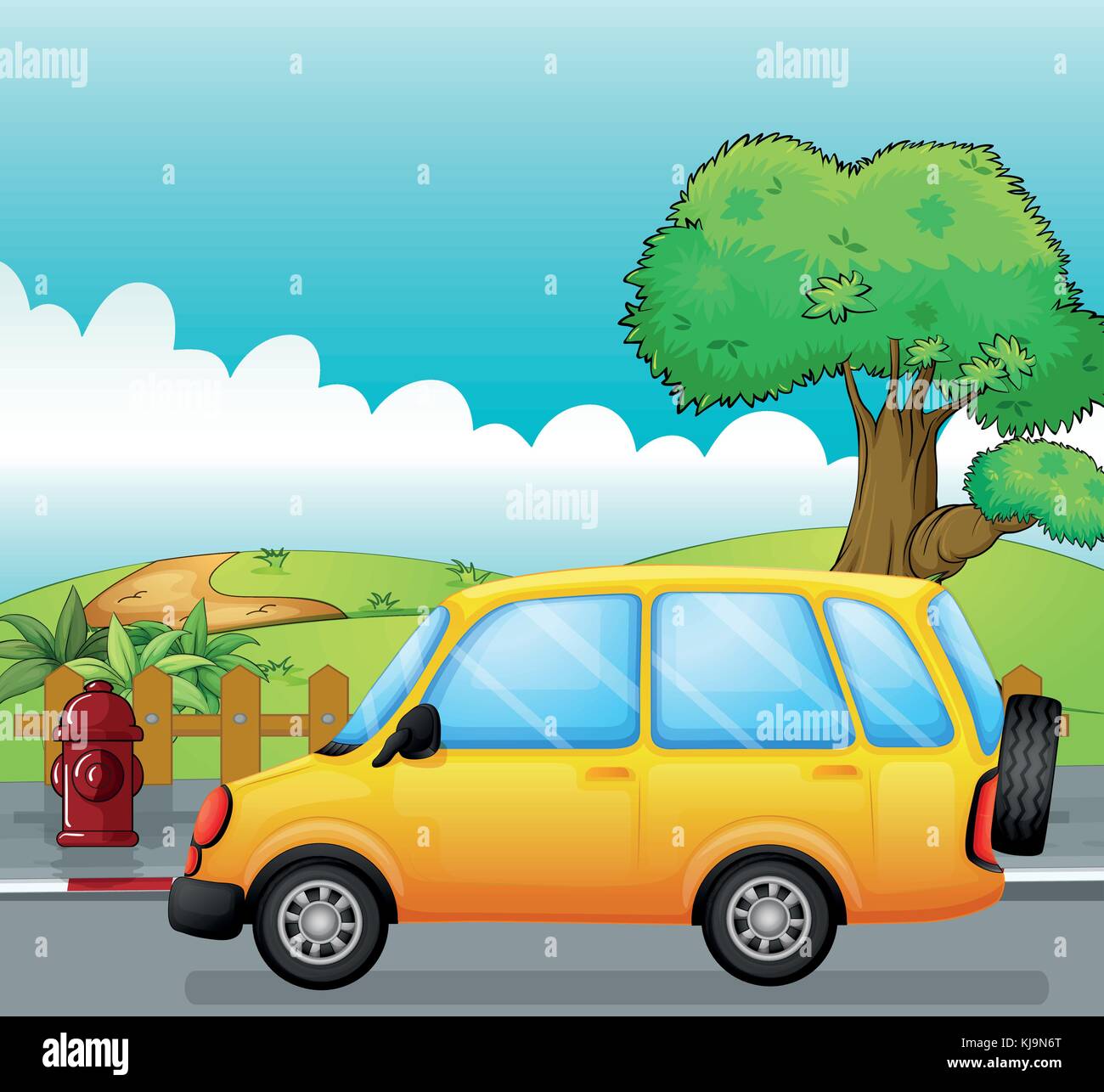 Illustration of a yellow car running at the street Stock Vector Image & Art Alamy