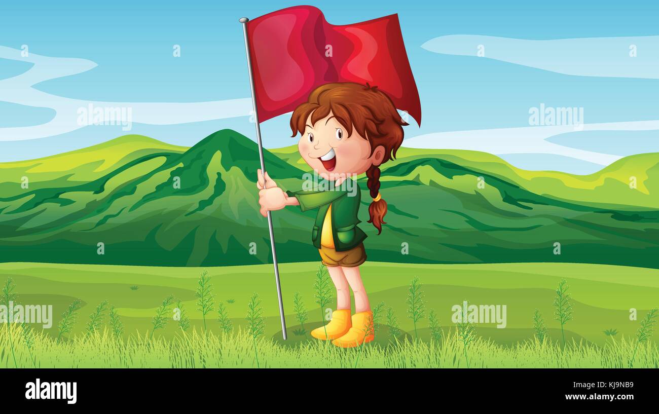 Illustration of a girl holding a flag Stock Vector
