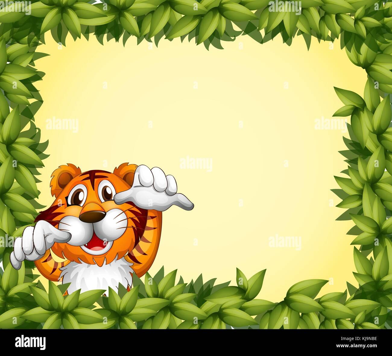 Illustration of a green frame with a tiger inside Stock Vector Image