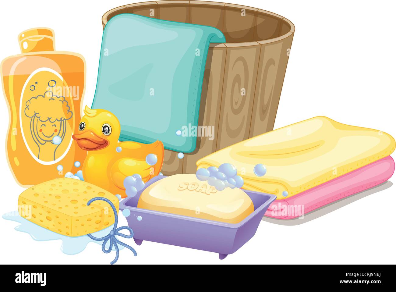 Illustration of the things needed in taking a bath Stock Vector