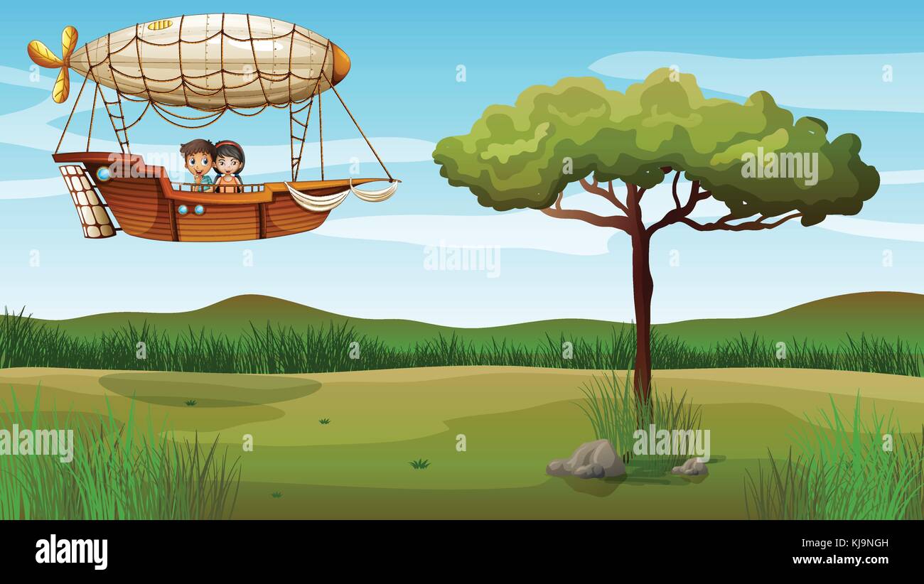 Illustration of a girl and a boy in the aircraft Stock Vector