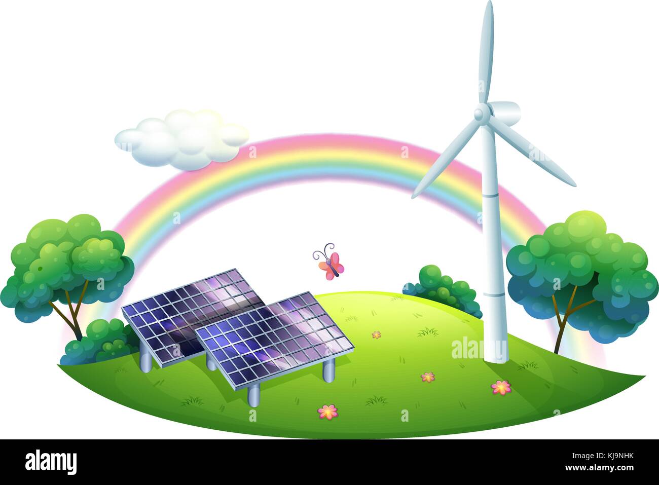 Illustration of a solar energy and a windmill on a white background ...