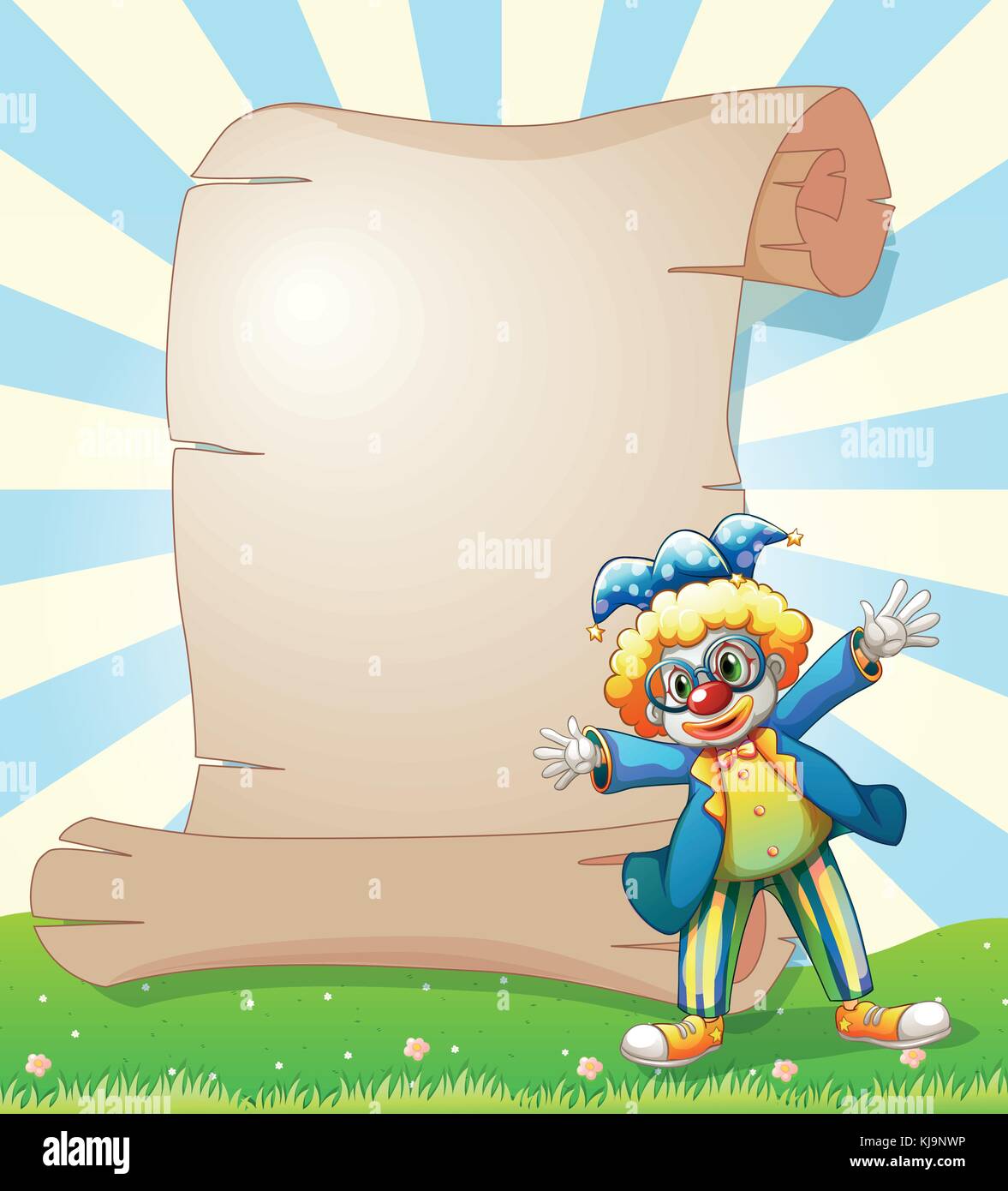 Illustration of an empty paper at the back of a male clown Stock Vector ...