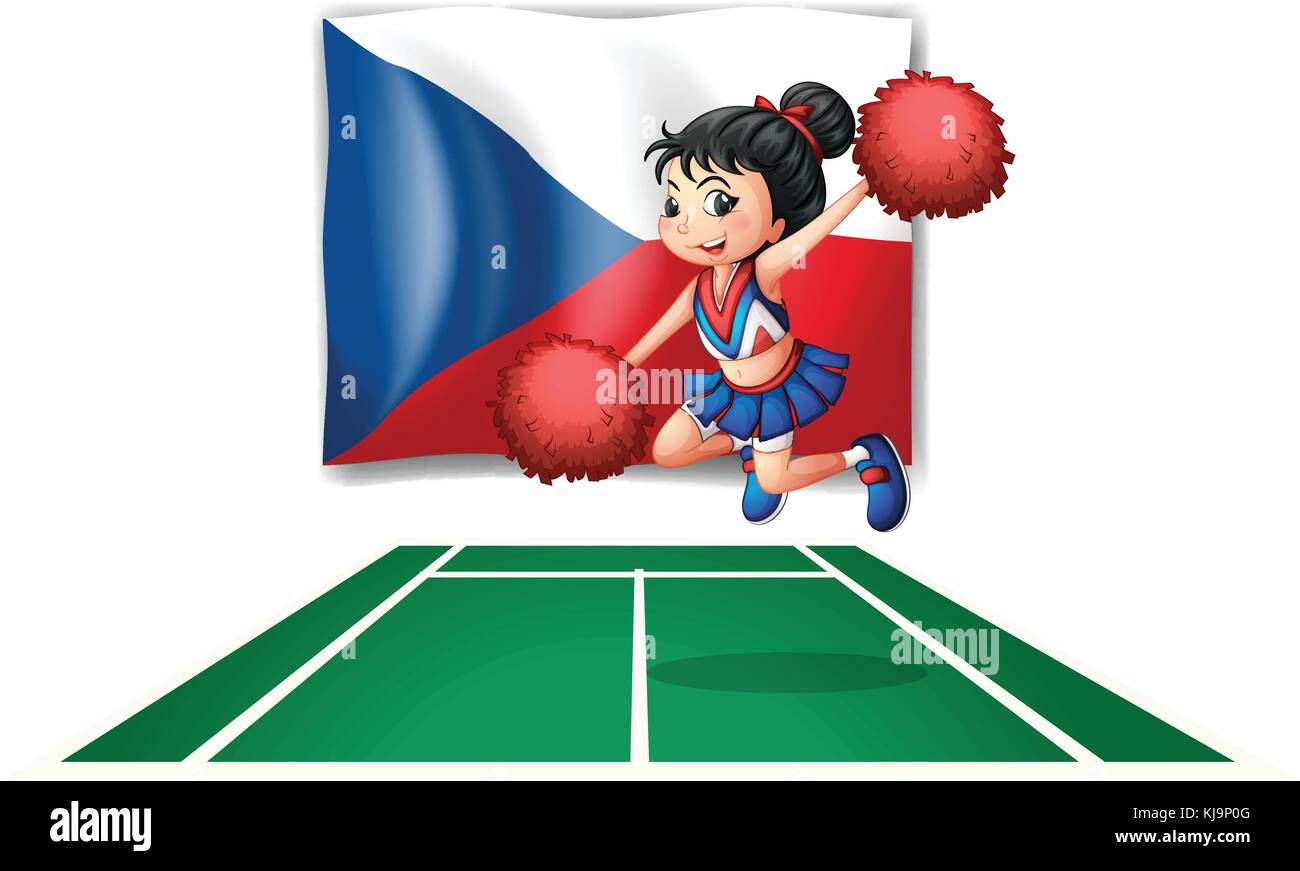 Illustration of a cheerdancer in front of the Czech Republic flag on a white background Stock Vector