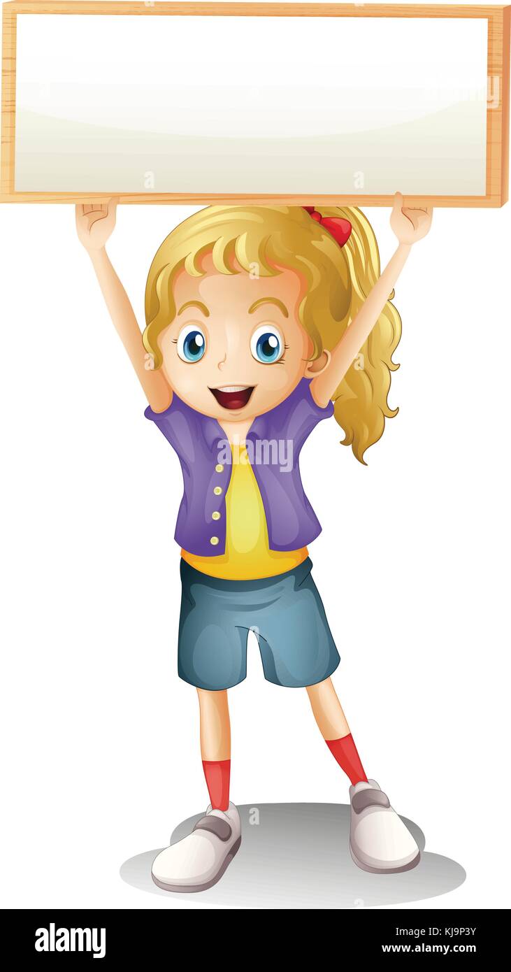 Illustration of a girl carrying an empty signboard on a white ...