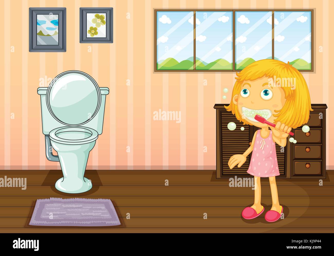 Illustration of a girl in the bathroom Stock Vector Image \u0026 Art - Alamy, image size:1300x997
