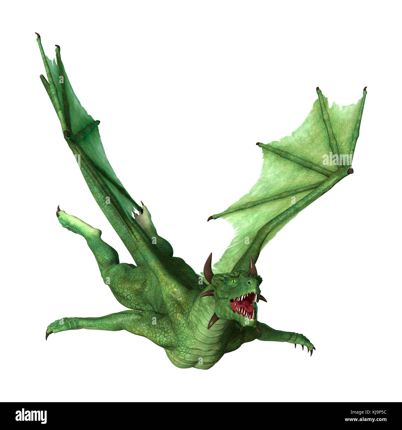 3D rendering of a green fantasy dragon isolated on white background ...