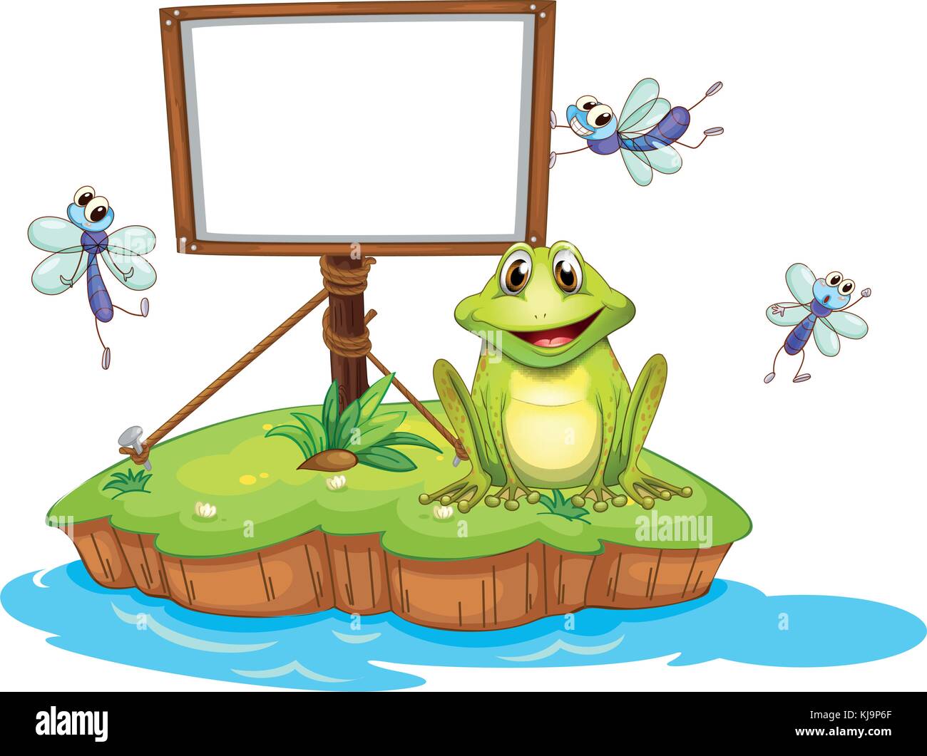 Illustration of an empty framed signboard with an animal and insects on ...
