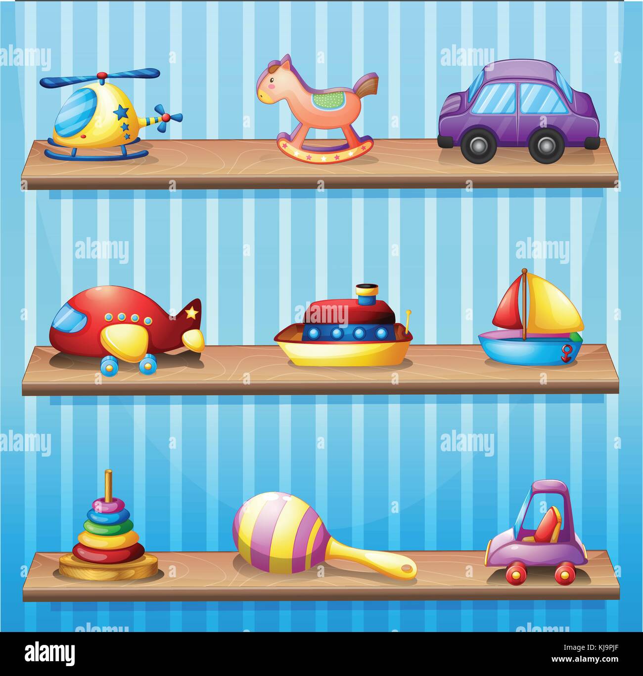 Illustration of the three wooden shelves with toys Stock Vector Image ...