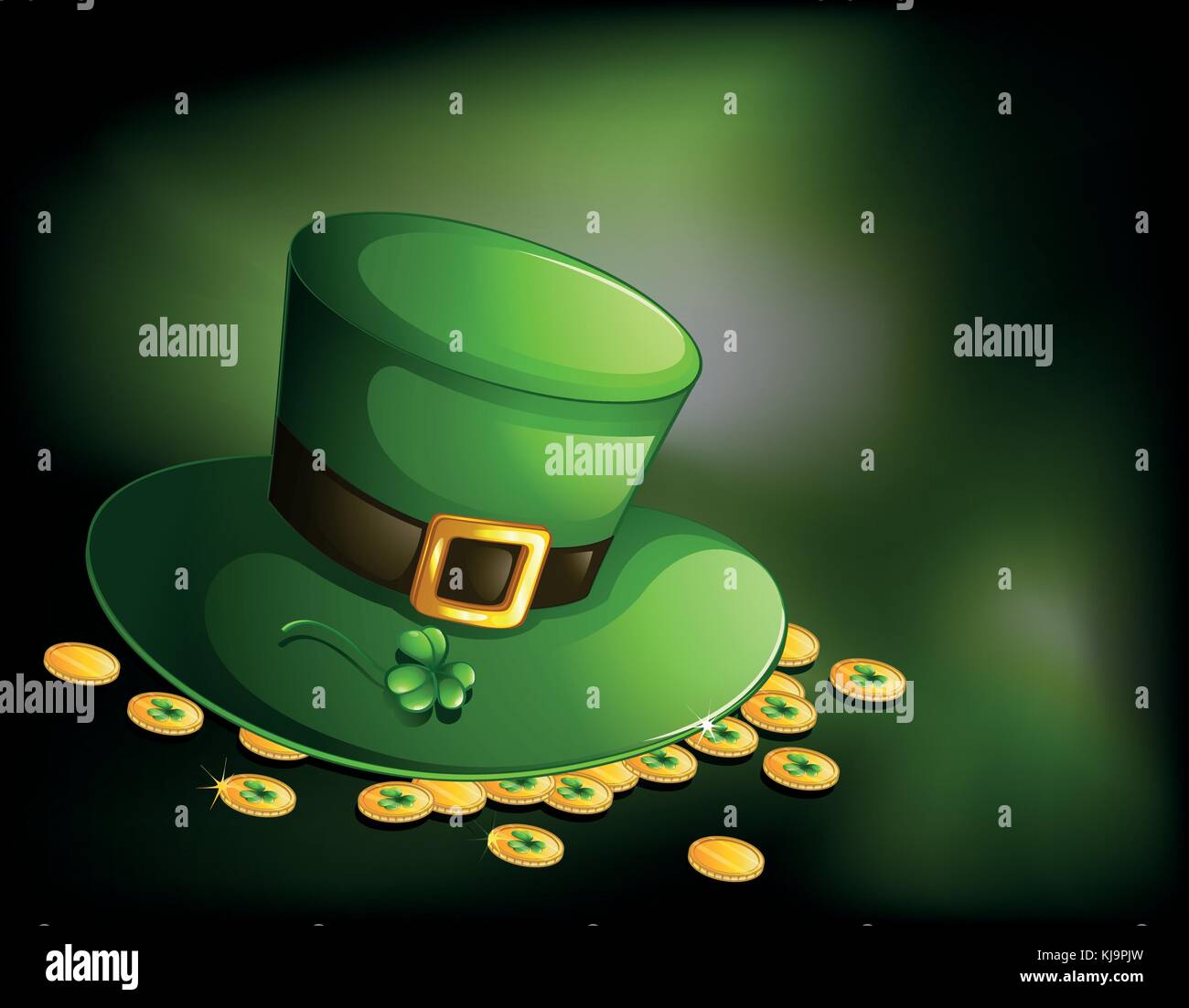 Illustration of a green hat with gold tokens Stock Vector