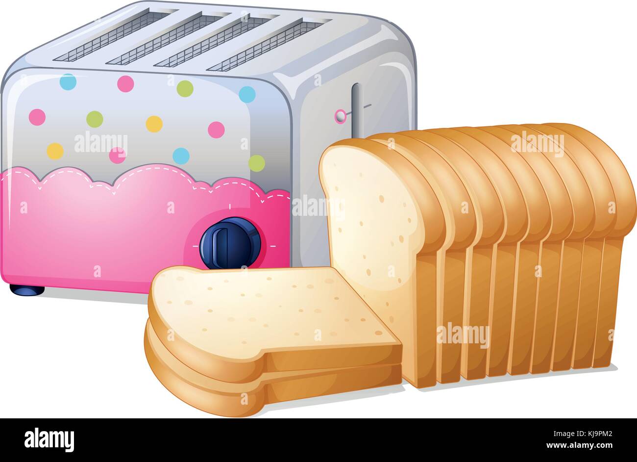 Illustration of an oven toaster and slices of breads on a white background Stock Vector