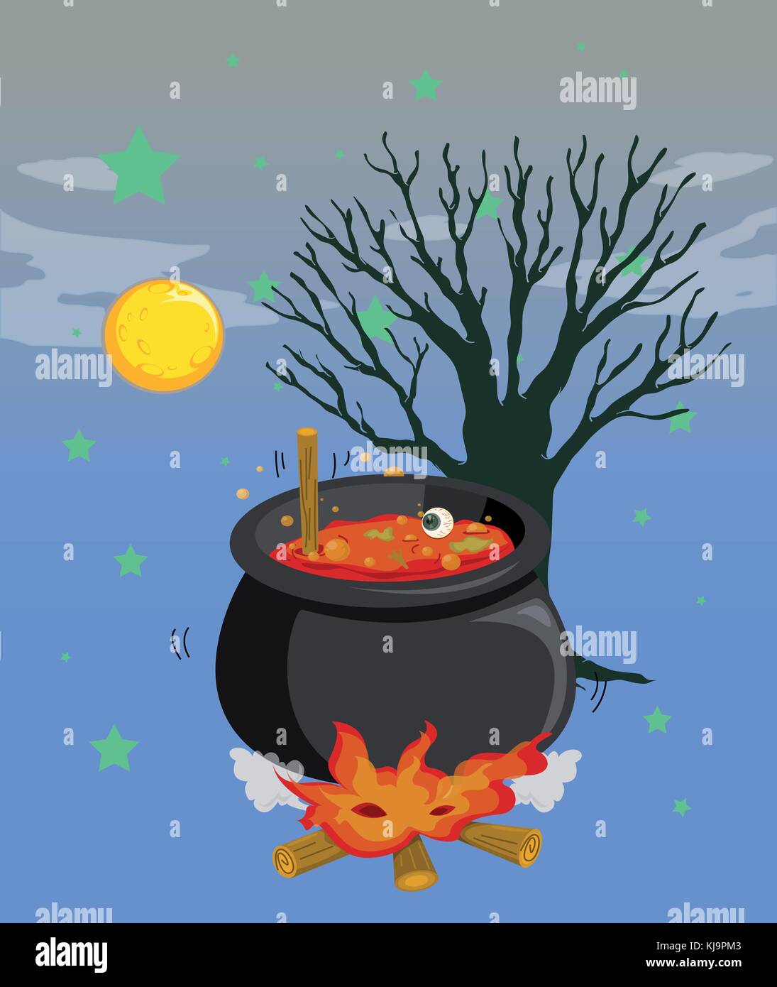 Illustration of a witch pot with an eyeball Stock Vector