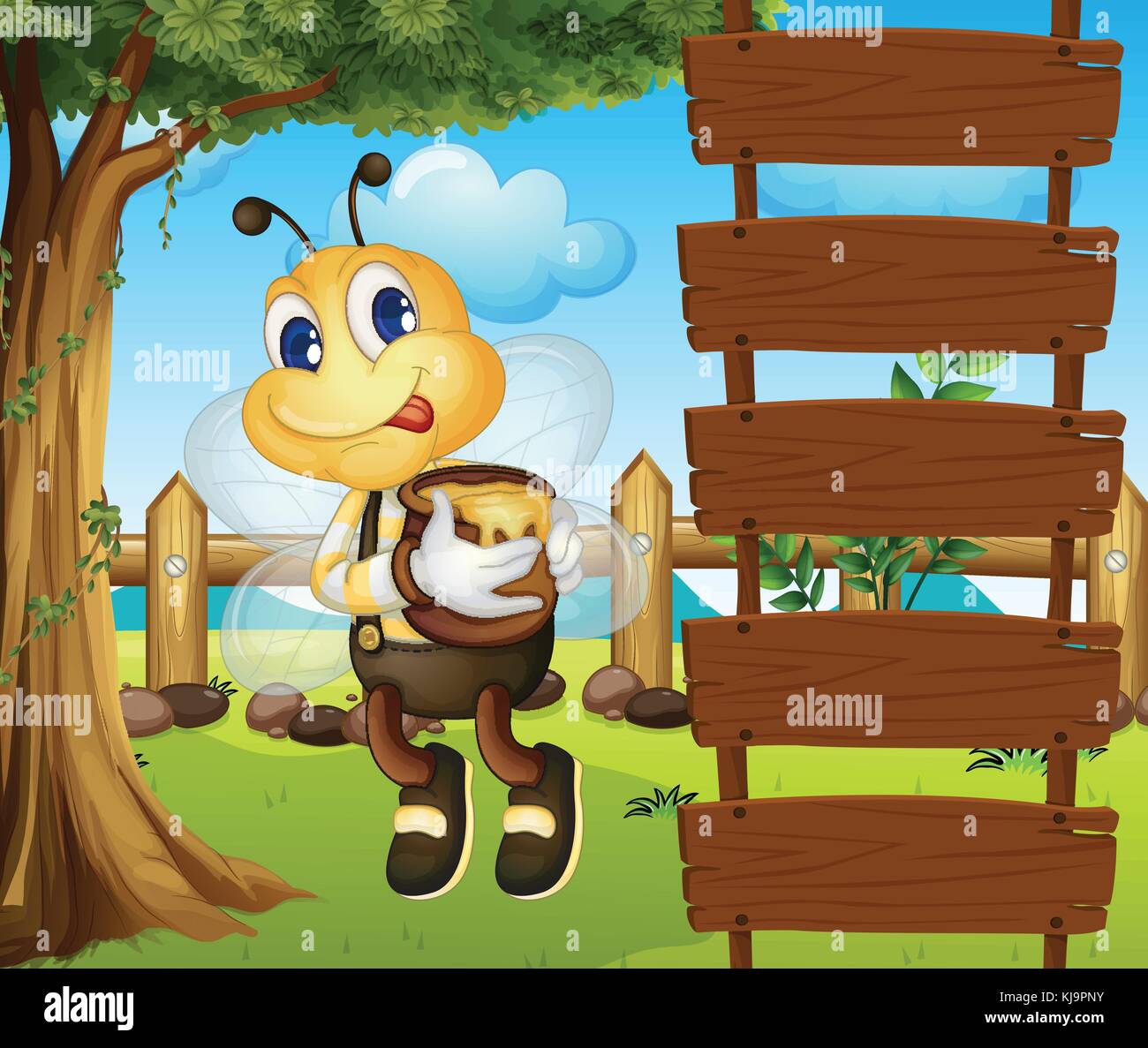 Illustration of a bee and the empty signboards Stock Vector Image & Art ...