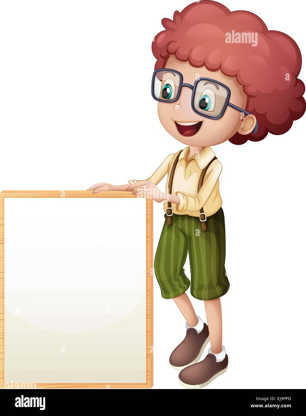 Illustration of a young boy holding an empty frame on a white ...