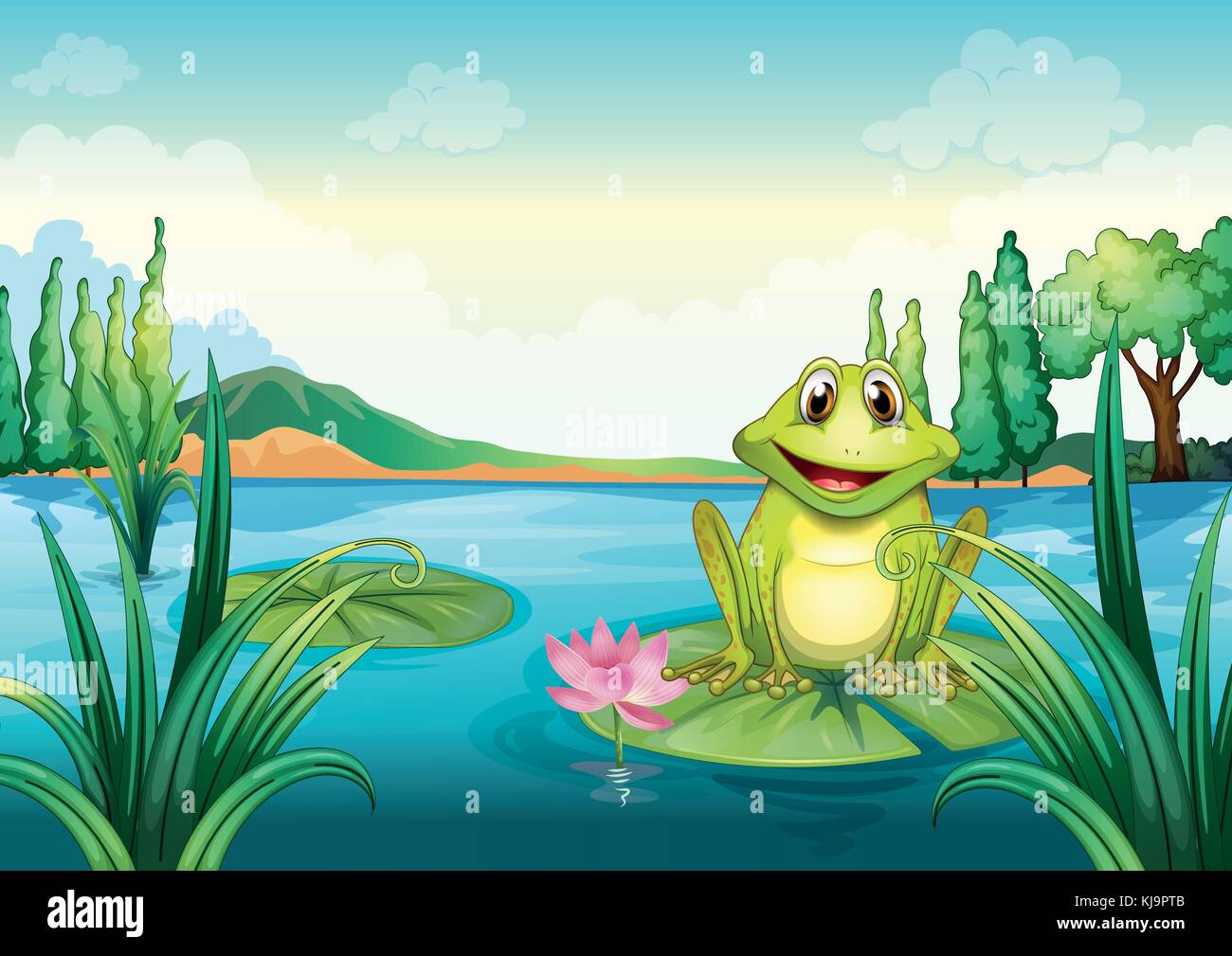 Illustration of a happy frog above a water lily Stock Vector Image ...
