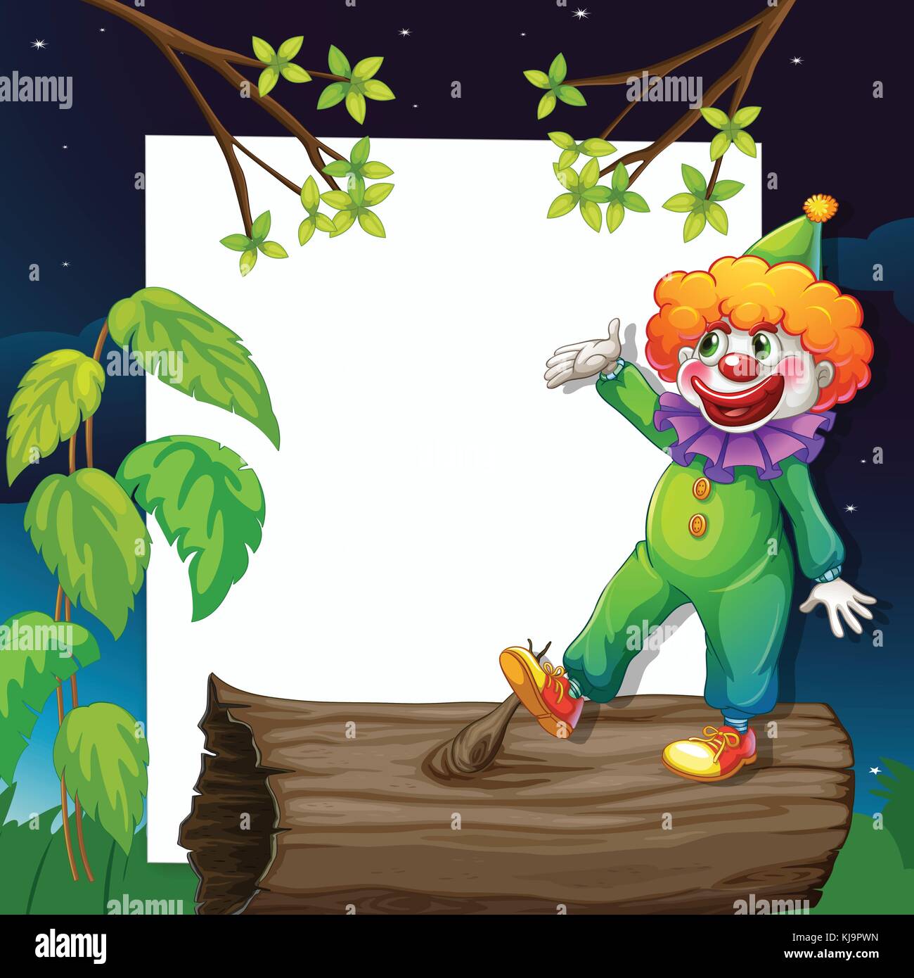 Illustration of a funny clown presenting an empty signage Stock Vector ...