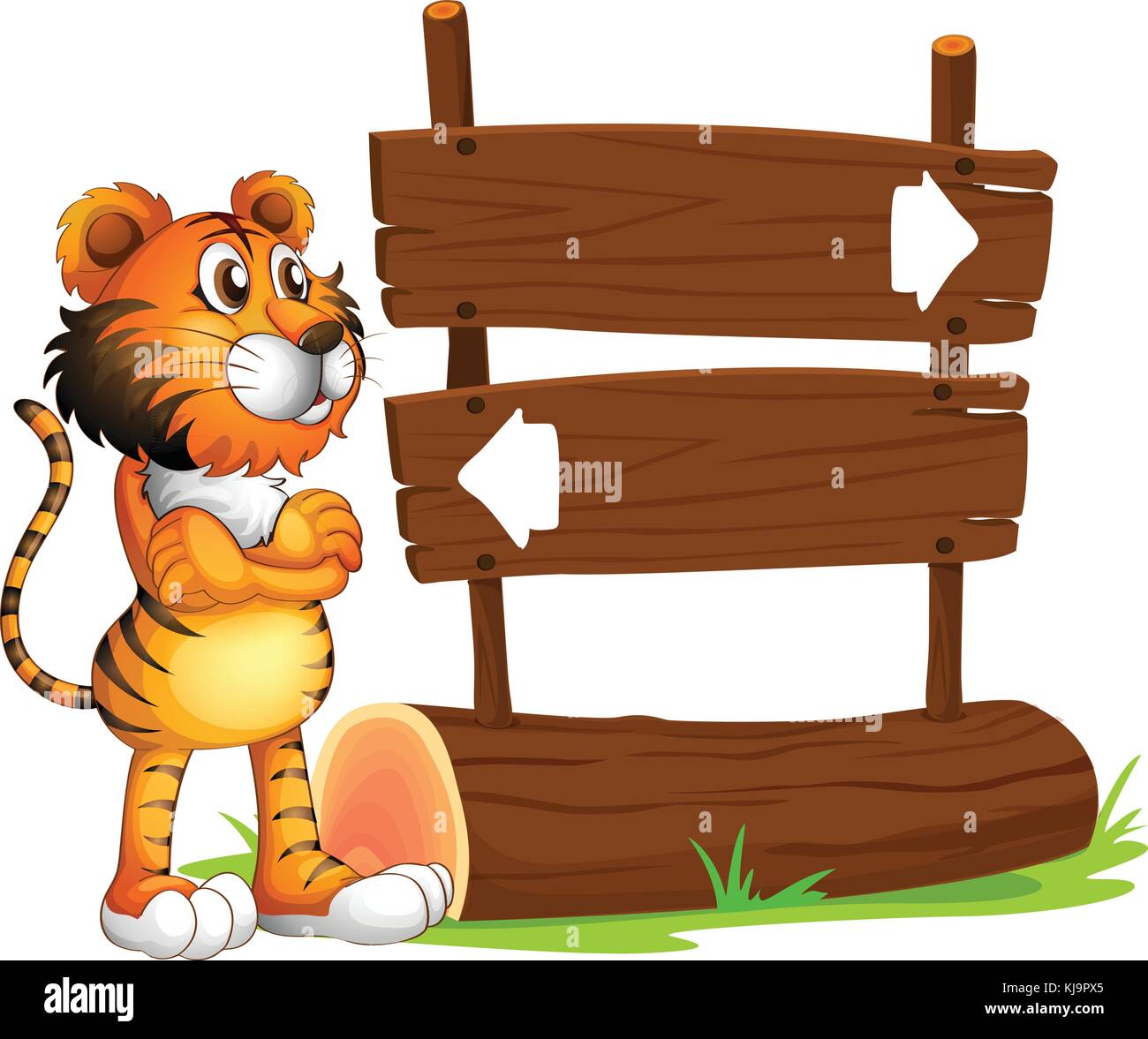 Illustration of a wooden signboard with a tiger on a white background ...