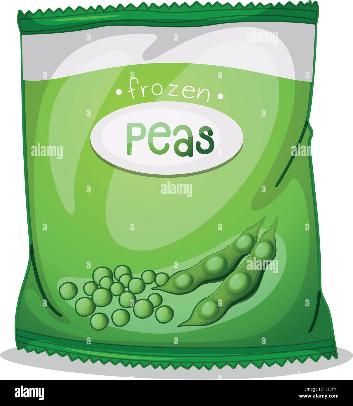 Illustration of a pack of frozen peas on a white background Stock