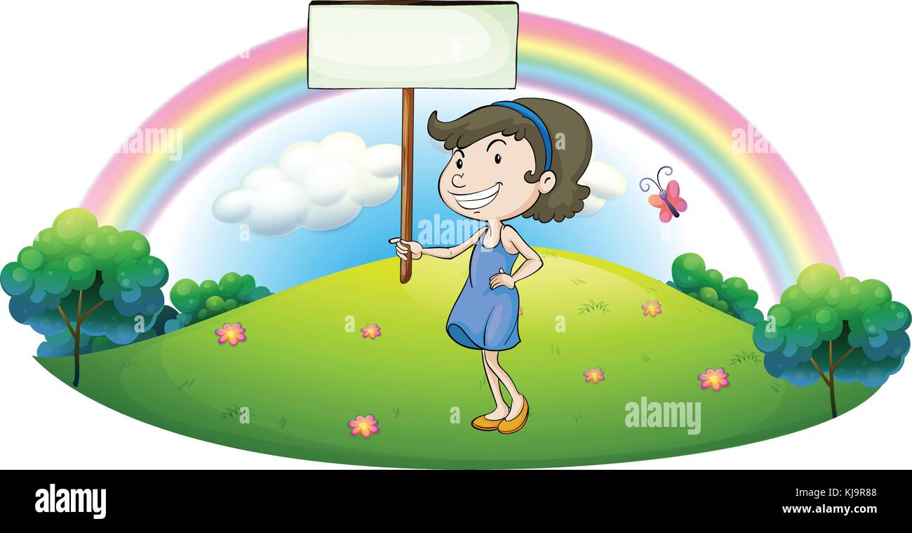 Illustration of a woman holding a signboard on a white background Stock ...