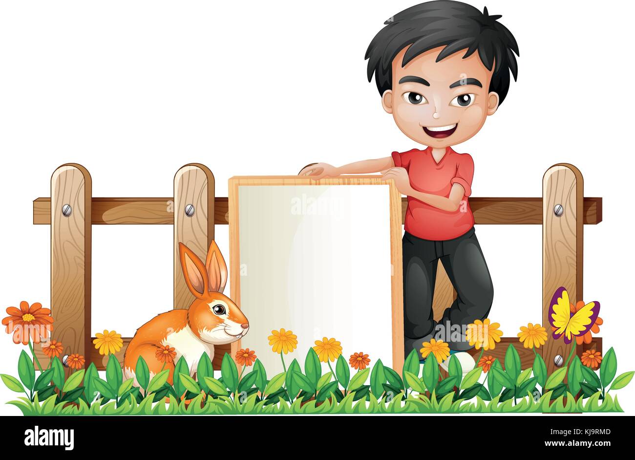 Illustration of a boy and a bunny on a white background Stock Vector ...