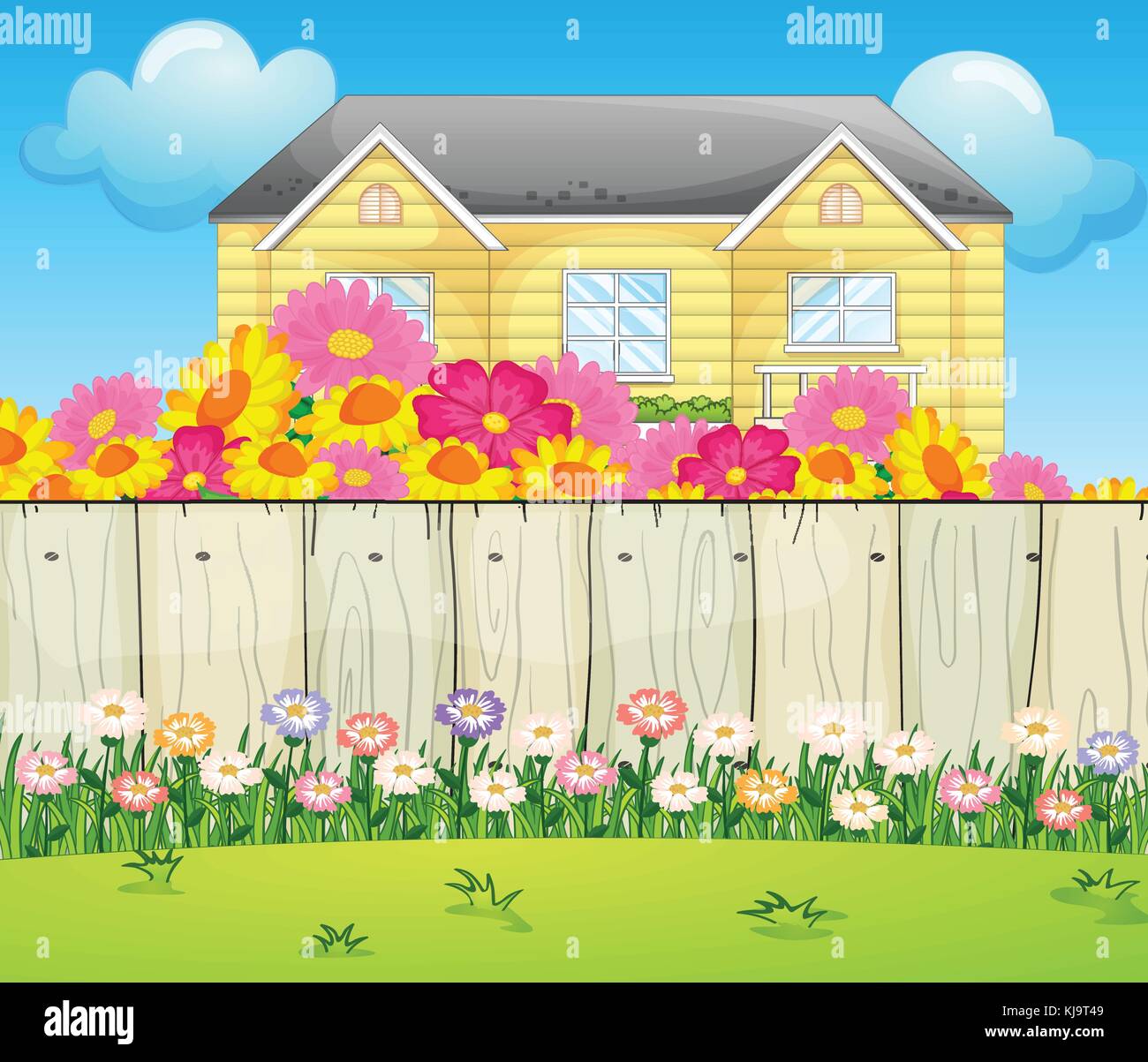 Illustration of a house surrounded with colorful flowers Stock Vector ...