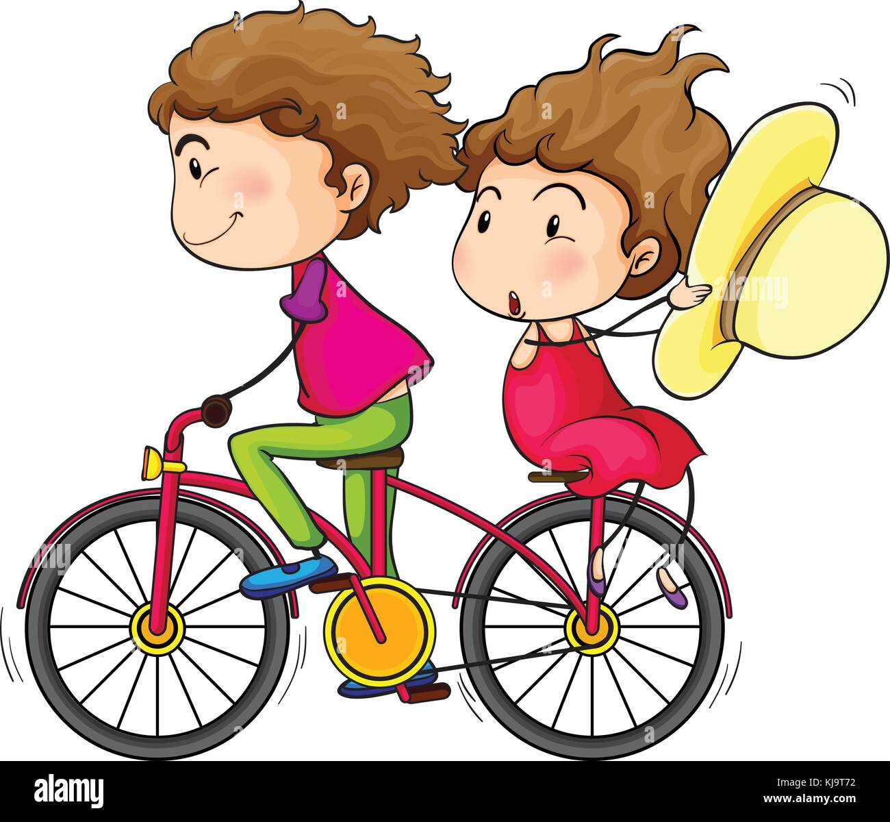 Illustration of a girl and a boy riding in a fast moving bike on a