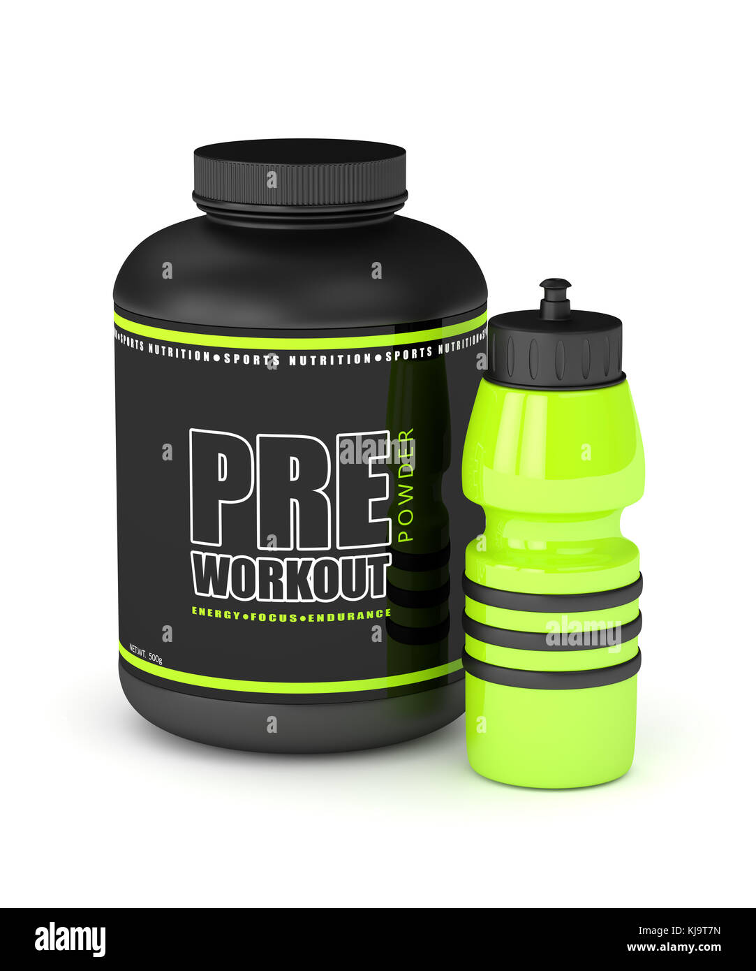 3d render of preworkout powder with drink bottle isolated over white