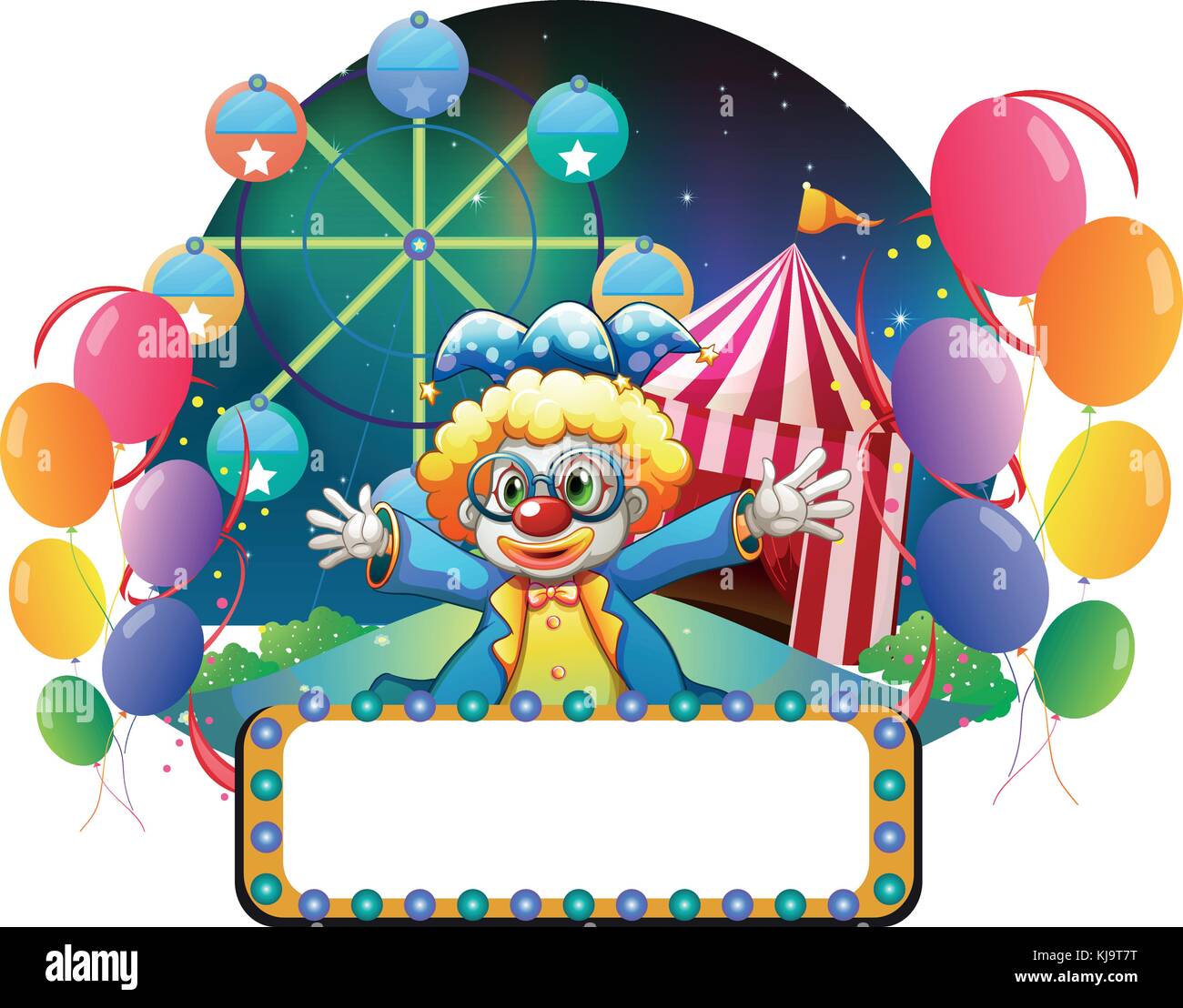 Illustration of a clown in the carnival with an empty signage on a ...