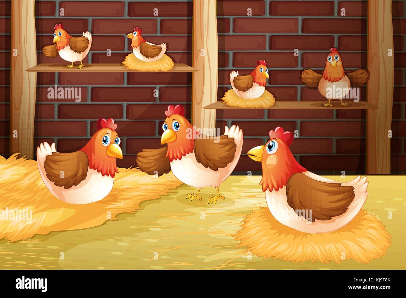 Illustration of the seven hens Stock Vector