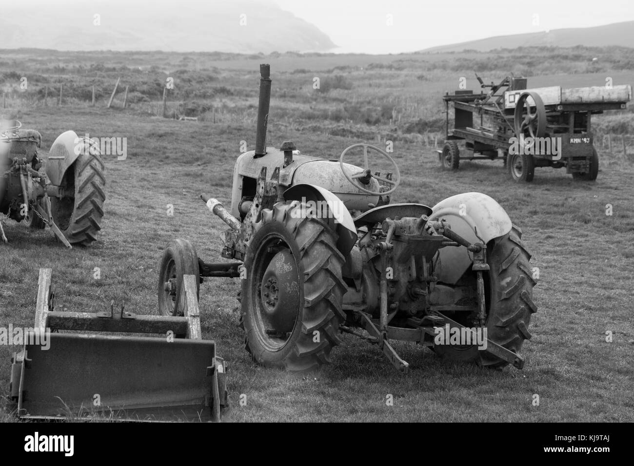 Black & white of vintage Manx tractors Stock Photo - Alamy