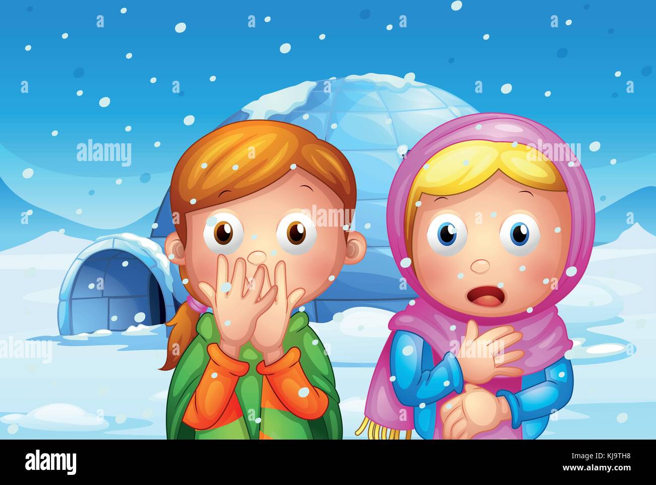 Illustration of the two shocked girl with snowflakes Stock Vector