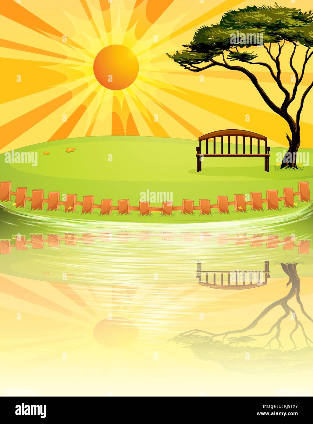 Illustration of a sunset at the park Stock Vector Image & Art - Alamy