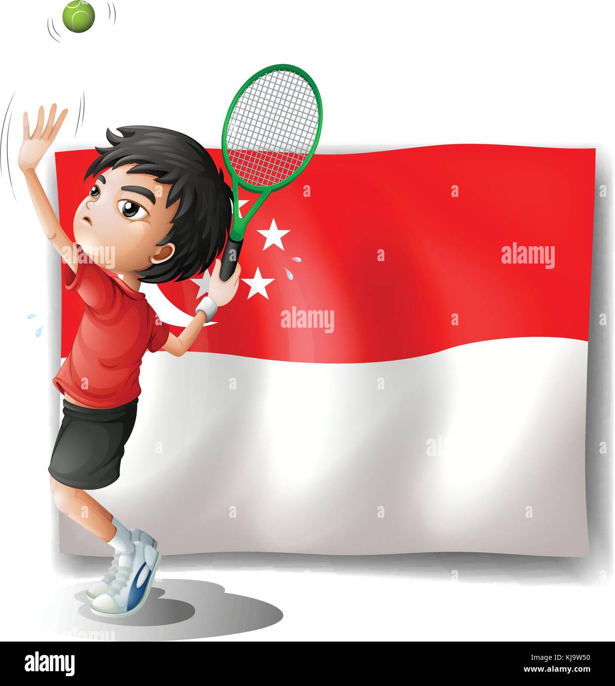 Illustration of a boy playing tennis in front of the flag of Singapore on a  white background Stock Vector Image & Art - Alamy