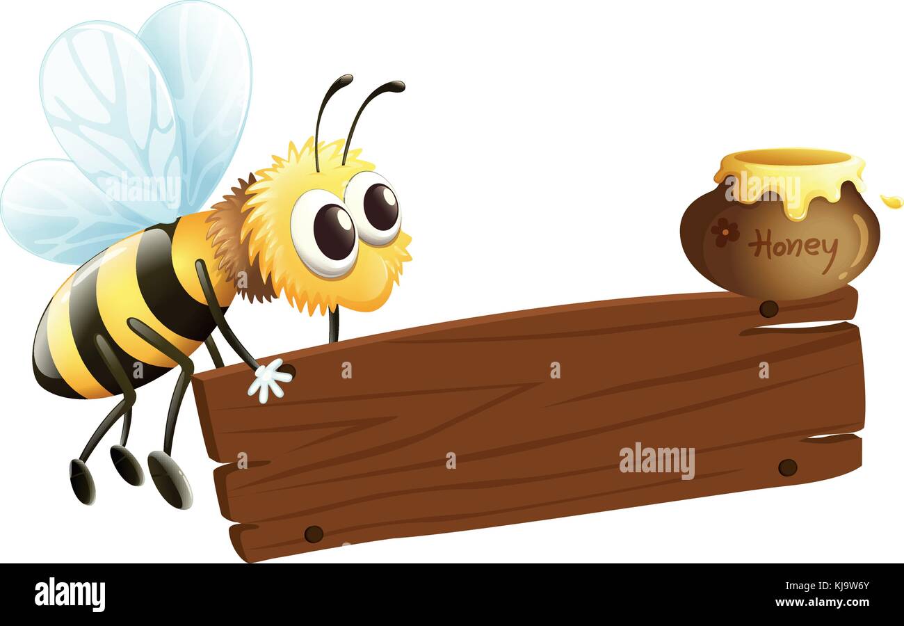 Illustration of a bee and the empty signage on a white background Stock ...