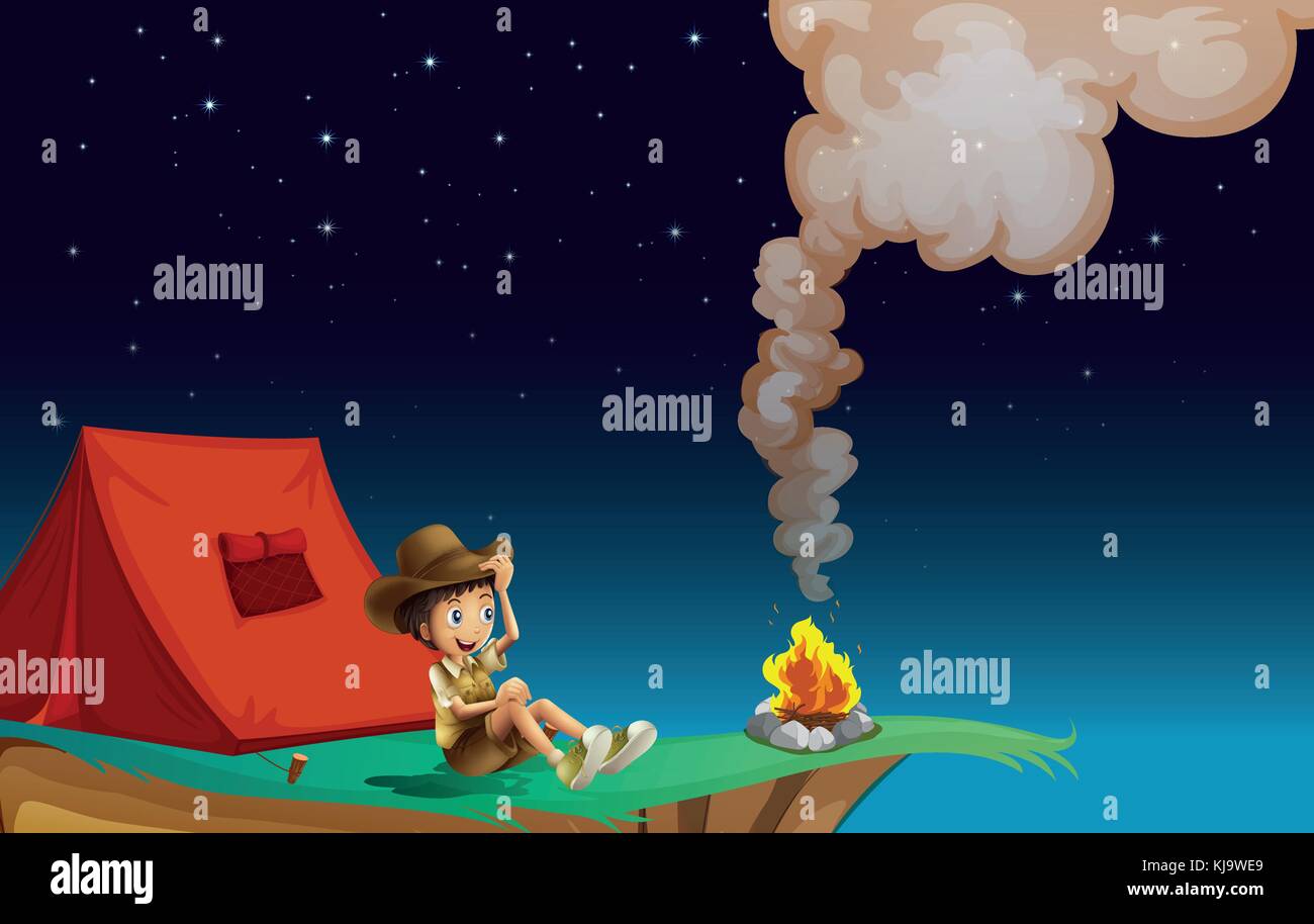 Illustration of a boy scout camping near the cliff Stock Vector Image ...