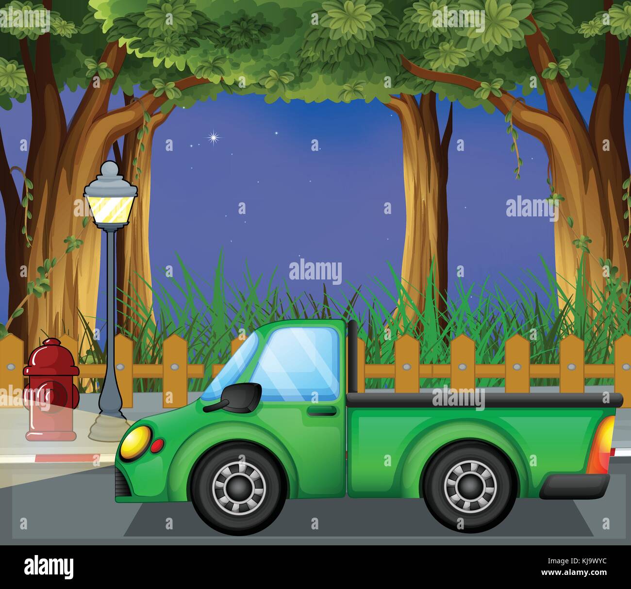Illustration of a green car at the street Stock Vector Image & Art - Alamy