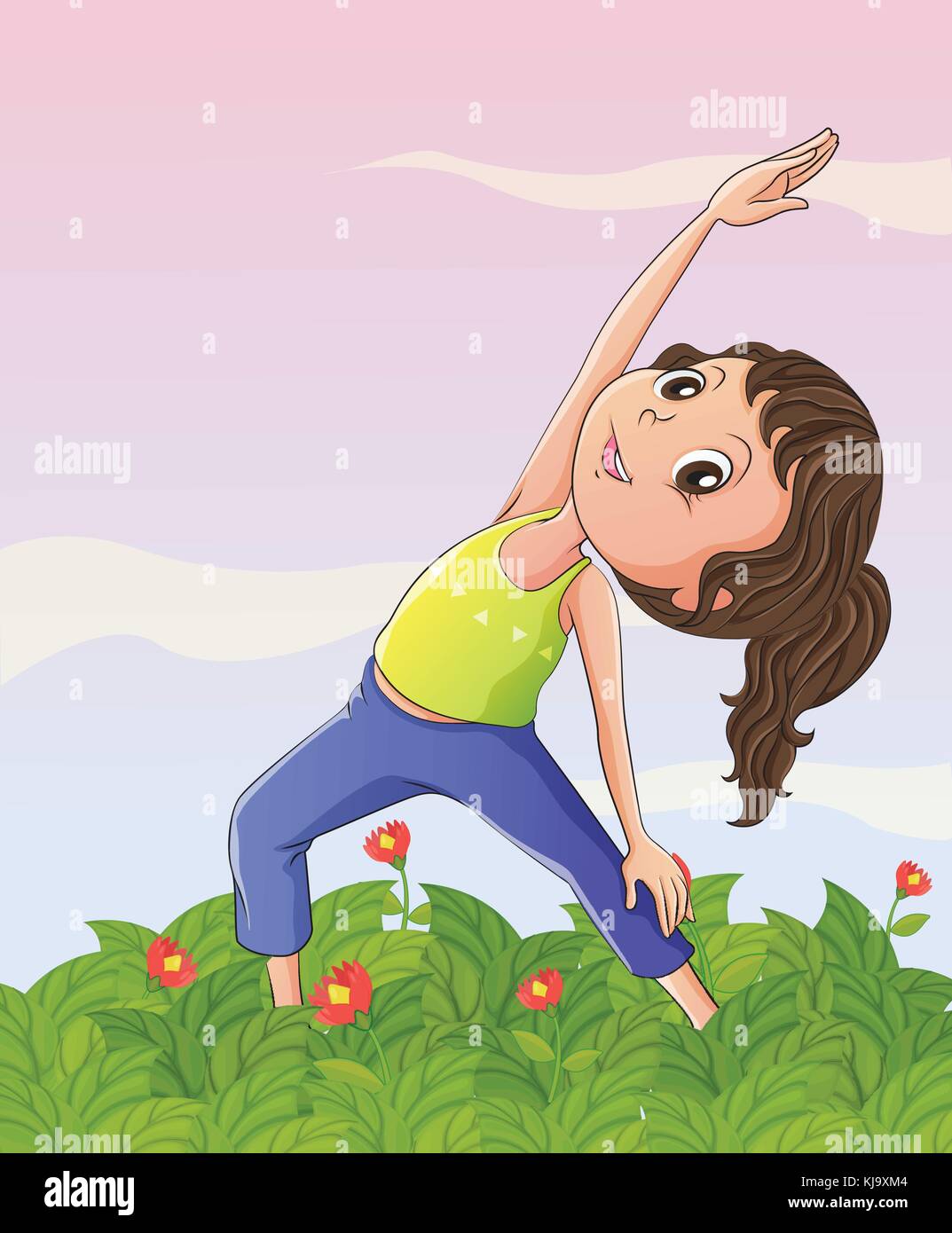 Illustration of a girl exercising at the garden Stock Vector Image