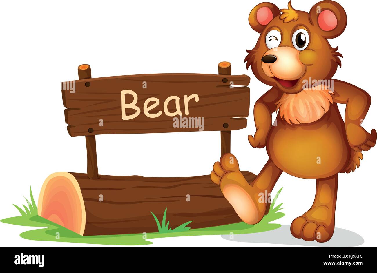 Illustration of a bear beside a sign board on a white background Stock ...
