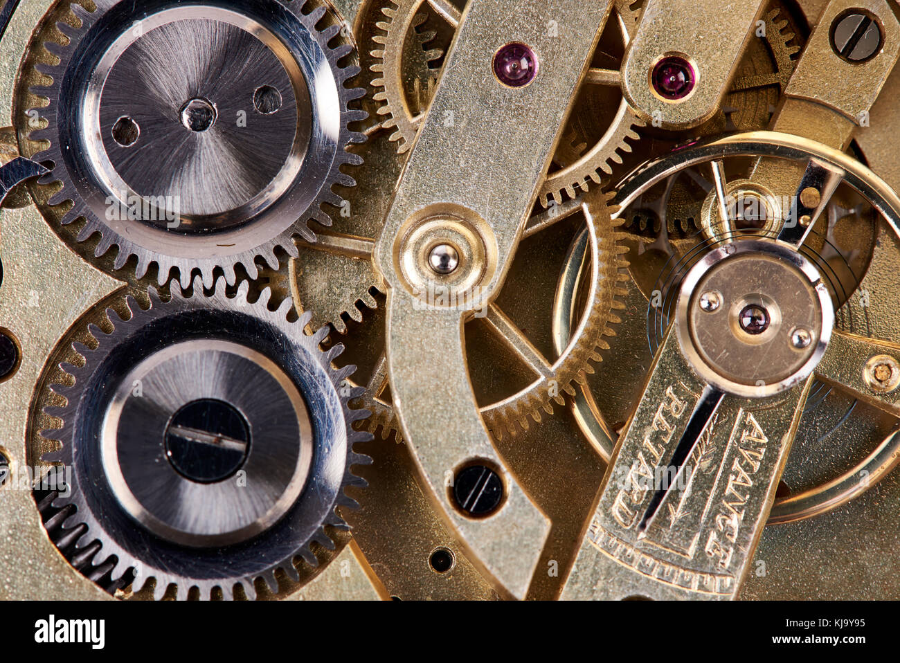 Macro of gears of antique pocket watch Stock Photo