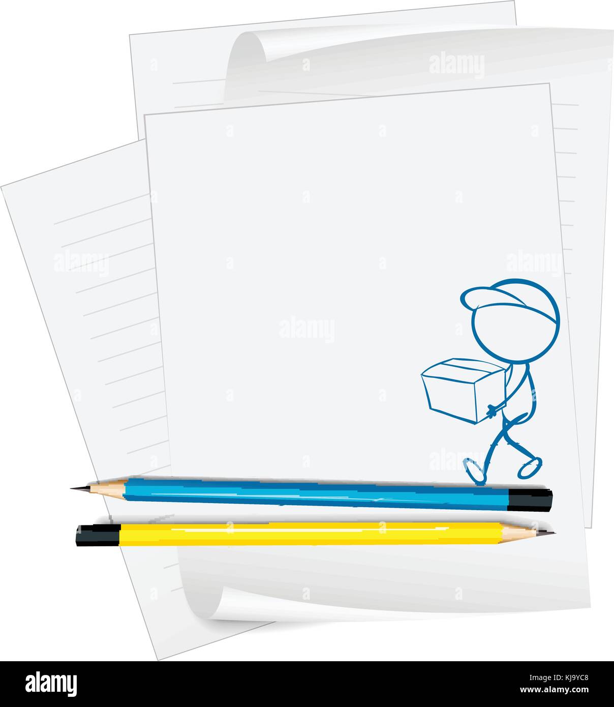 Illustration of a paper with a sketch of a person holding a box on a