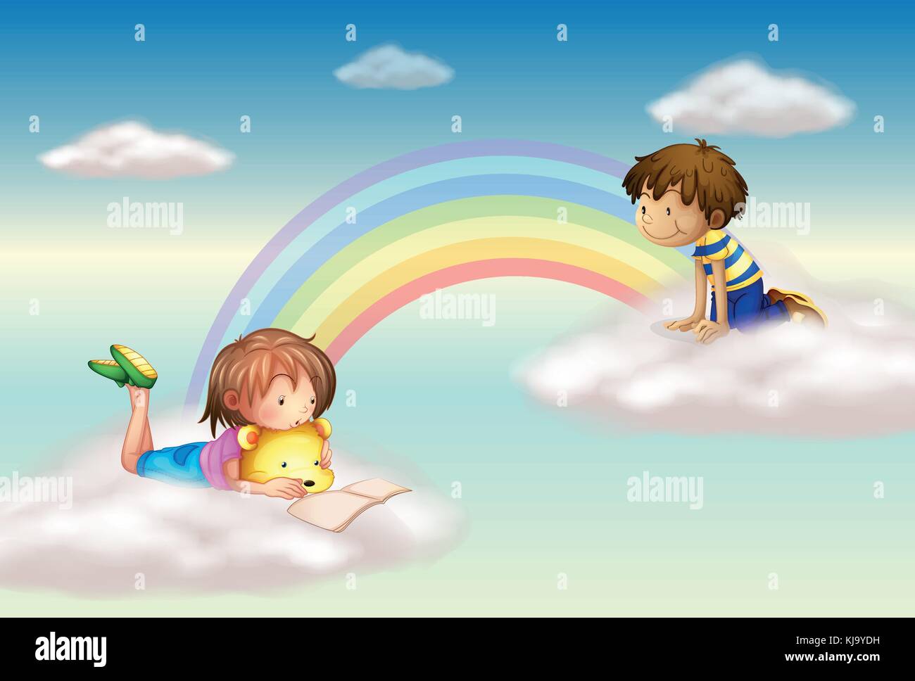 Illustration of a rainbow with kids Stock Vector Image & Art - Alamy